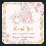 Vintage Blush Floral High Tea Party Bridal Shower  Square Sticker<br><div class="desc">Personalise these vintage tea party sticker labels easily and quickly. Simply click the Edit Using Design Tools button to further edit the text, wording, font style, font size, font colour, add more text, move or remove some images. Featuring a set of pretty vintage teapot and tea cup, beautiful blush pink...</div>