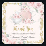 Vintage Blush Floral High Tea Party Bridal Shower  Square Sticker<br><div class="desc">Personalise these vintage tea party sticker labels easily and quickly. Simply click the Edit Using Design Tools button to further edit the text, wording, font style, font size, font colour, add more text, move or remove some images. Featuring a set of pretty vintage teapot and tea cup, beautiful blush pink...</div>