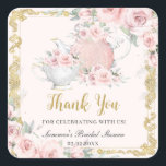 Vintage Blush Floral High Tea Party Bridal Shower  Square Sticker<br><div class="desc">Personalise these vintage tea party sticker labels easily and quickly. Simply click the Edit Using Design Tools button to further edit the text, wording, font style, font size, font colour, add more text, move or remove some images. Featuring a set of pretty vintage teapot and tea cup, beautiful blush pink...</div>