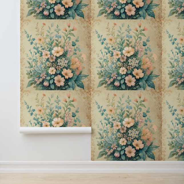 Vintage Blush Floral Peel and Stick Wallpaper (Application)