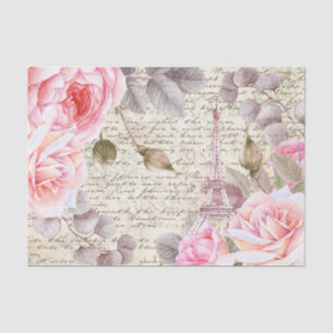 Vintage Blush Floral Roses Old Letter Decoupage Tissue Paper