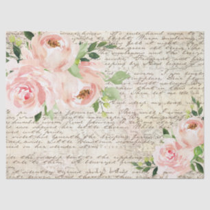 Vintage Blush Floral Roses Old Letter Decoupage Tissue Paper