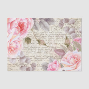 Vintage Blush Floral Roses Old Letter Decoupage Tissue Paper