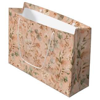 Vintage Blush Floral Watercolor Eucalyptus Pattern Large Gift Bag