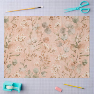 Vintage Blush Floral Watercolor Eucalyptus Pattern Tissue Paper