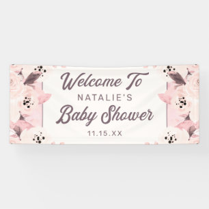 Vintage Blush Flowers Baby Girl Shower Welcome Banner