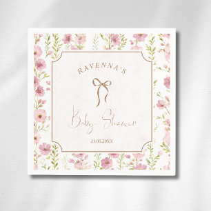 Vintage Blush Gladiolus Floral Bow Baby Shower Napkin