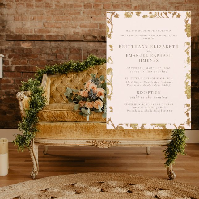 Vintage Blush & Gold Chinoiserie 2 Venue Invitation (Creator Uploaded)