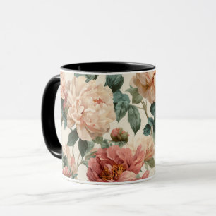 Vintage Blush Peony Cream Floral Pattern Mug