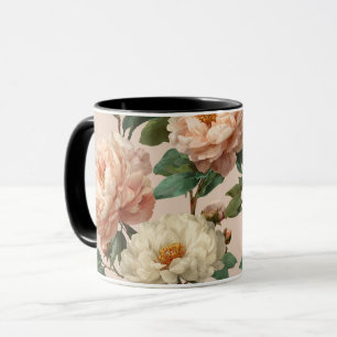 Vintage Blush Peony Cream Floral Pattern Mug