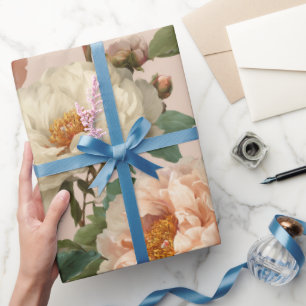 Vintage Blush Peony Cream Floral Pattern Wrapping Paper
