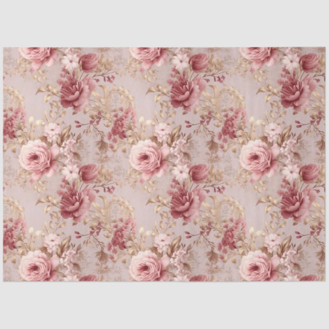 Vintage Blush peony floral decoupage Tissue Paper (Front)
