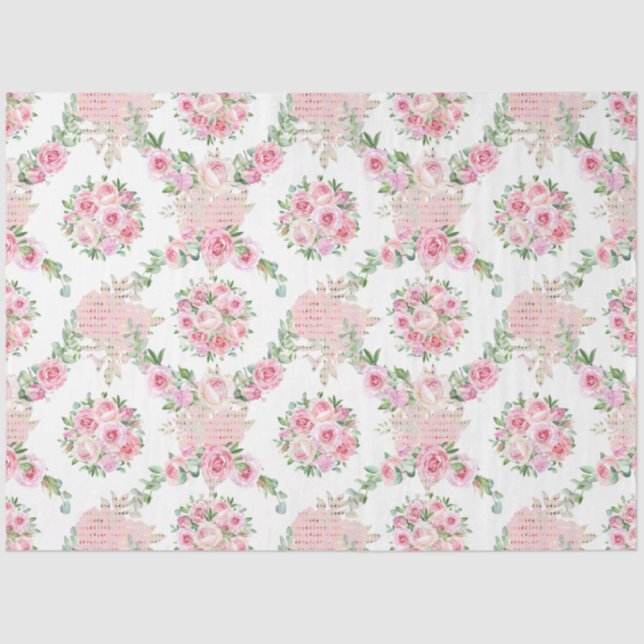 Vintage Blush peony floral decoupage Tissue Paper (Front)