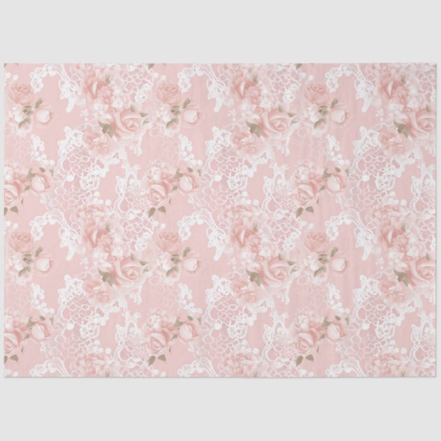 Vintage Blush peony floral decoupage Tissue Paper (Front)