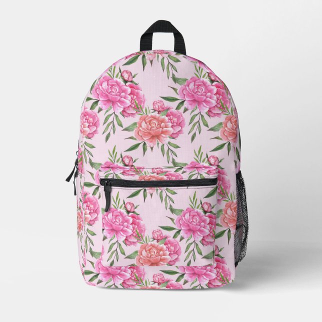 Vintage Blush peony floral Printed Backpack (Front)