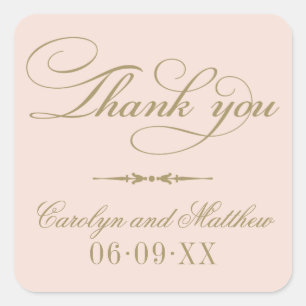 Vintage Blush Pink and Antique Monogram Thank You Square Sticker