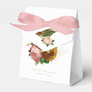 Vintage Blush Pink and Gold Floral Quinceañera Favour Box