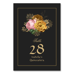 Vintage Blush Pink and Gold Floral Quinceañera Table Number