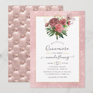 Vintage Blush Pink and Gold Masquerade Quinceañera Invitation