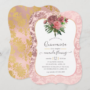 Vintage Blush Pink and Gold Masquerade Quinceañera Invitation