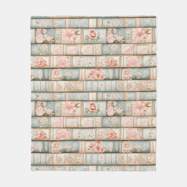 Vintage blush pink book stacks fleece blanket (Front)