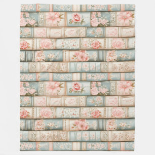 Vintage blush pink book stacks fleece blanket