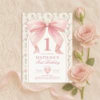 Vintage Blush Pink Bow Coquette 1st Birthday