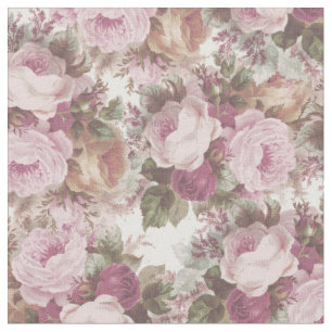 Vintage blush pink burgundy roses floral painting. fabric