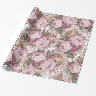Vintage blush pink burgundy roses floral painting. wrapping paper