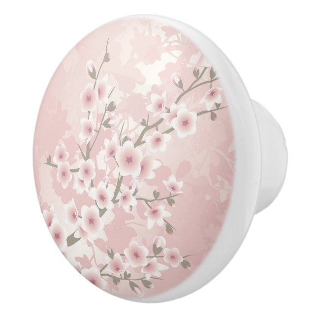Vintage Blush PInk Cherry Blossom Ceramic Knob (Right)