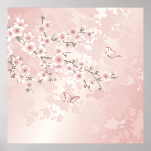 Vintage Blush PInk Cherry Blossom Poster (Front)