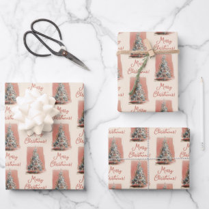 Vintage Blush Pink Christmas Tree Wrapping Paper Sheet