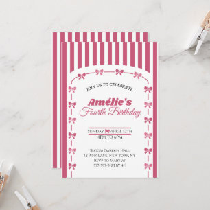 Vintage Blush Pink Coquette Bow Girl 4th Birthday Invitation