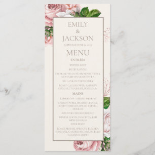 Vintage Blush Pink Cream Floral Wedding Menu