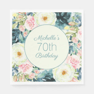 Vintage Blush Pink Cream Teal 70th Birthday Napkin