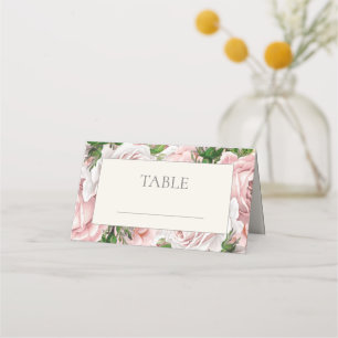Vintage Blush Pink Cream Watercolor Floral Wedding Place Card