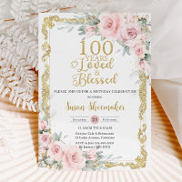 Vintage Blush Pink Floral 100th Birthday Loved 