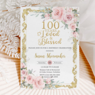 Vintage Blush Pink Floral 100th Birthday Loved  Invitation