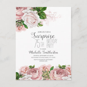 Vintage Blush Pink Floral 75th Birthday Postcard