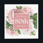 Vintage Blush Pink Floral Greenery 80th Birthday Napkin<br><div class="desc">Blush pink vintage floral and greenery 80th birthday (or any age) party paper napkins for women personalised with a name and age.</div>