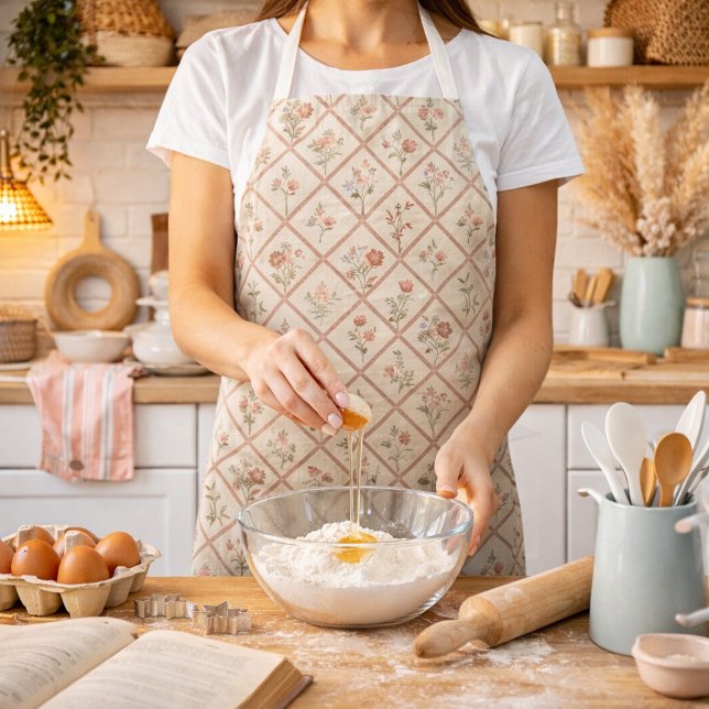 Vintage Blush Pink Floral Lattice Pattern Apron (Creator Uploaded)