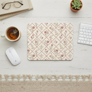 Vintage Blush Pink Floral Lattice Pattern Mouse Mat