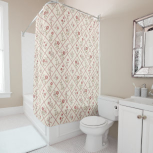 Vintage Blush Pink Floral Lattice Pattern Shower Curtain