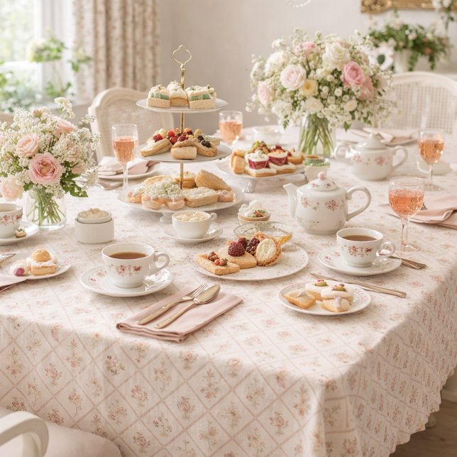 Vintage Blush Pink Floral Lattice Pattern Tablecloth (Creator Uploaded)