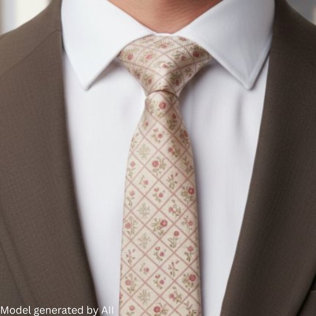 Vintage Blush Pink Floral Lattice Pattern Tie (Creator Uploaded)