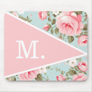 Vintage Blush Pink Floral Monogram Mouse Mat