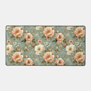 Vintage Blush Pink Floral Pattern Desk Mat