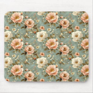 Vintage Blush Pink Floral Pattern Mouse Mat