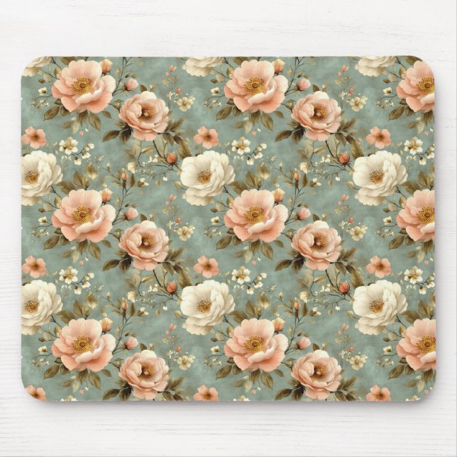 Vintage Blush Pink Floral Pattern Mouse Mat (Front)