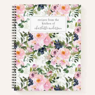Vintage Blush Pink Floral Personalised Recipe  Notebook